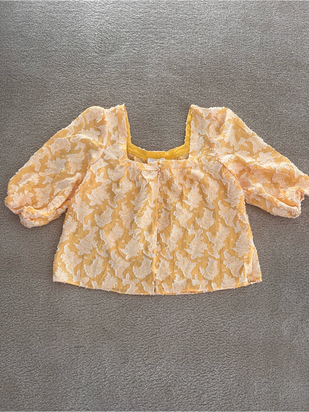 Anthropologie Yellow Lace Puff-Sleeve Blouse